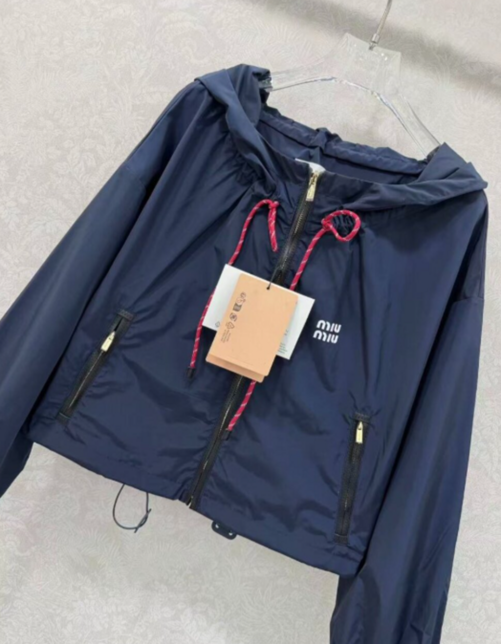 Miu Miu Navy Cropped Hooded Jacket